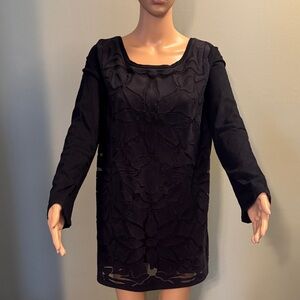 INC International Concepts Black Floral Long Sleeve Top Size XL